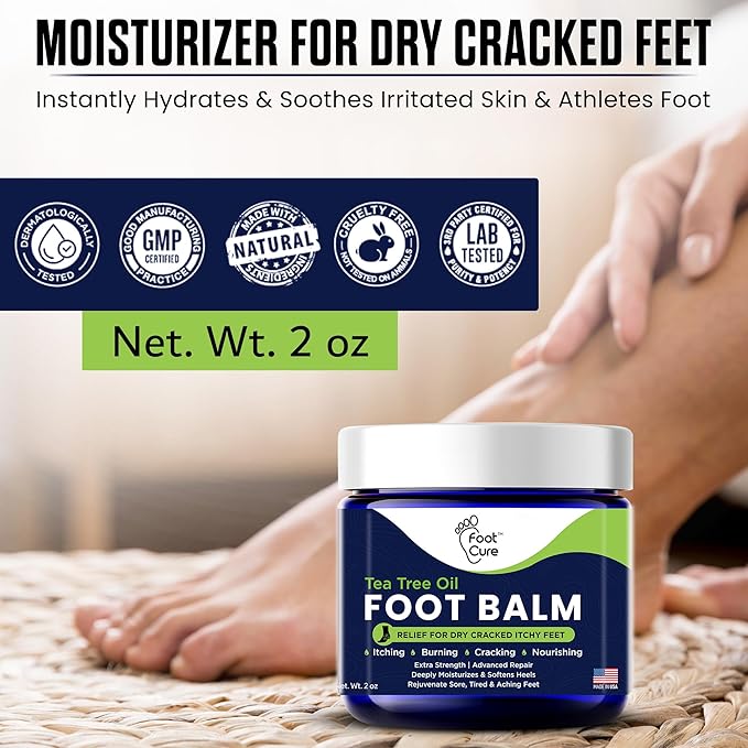 Tea Tree Oil Balm – Moisturizer for Dry Cracked Feet – Instantly Hydrates & Soothes Irritated Skin & Athlete's Foot – Best Care for Women and Men – Made in USA