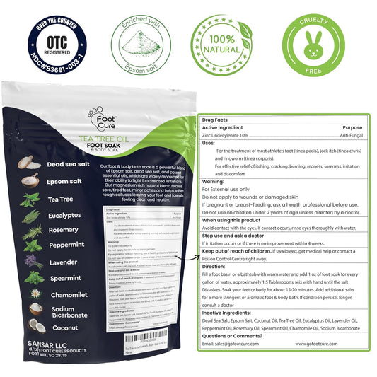 Tea Tree Oil Foot Soak with Epsom Salts- for Foot Pain, Soreness, Athletes Foot, Odors, Toe Nail Fungus, Fungal, Calluses Made in USA - 4 Pack