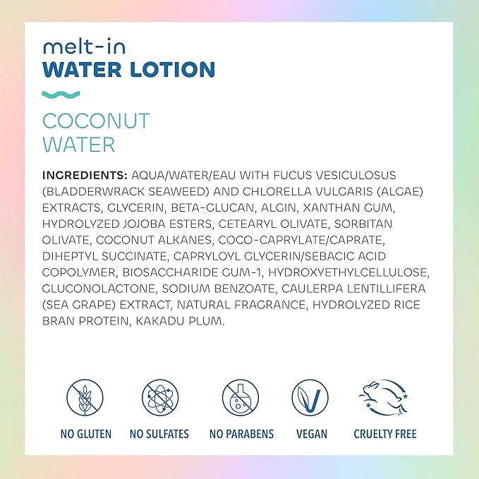 Seaweed Bath Co. Melt-In Water Lotion, Coconut Water Scent, 4 Ounce, Sustainably Harvested Seaweed, Sea Grape, Beta-Glucan