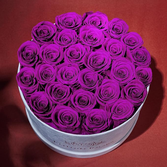 27 Roses in a Luxury Suede Box, Mother Day Flowers Gifts for Mom, Preserved Flowers for Her, Birthday Gifts for Women, Purple