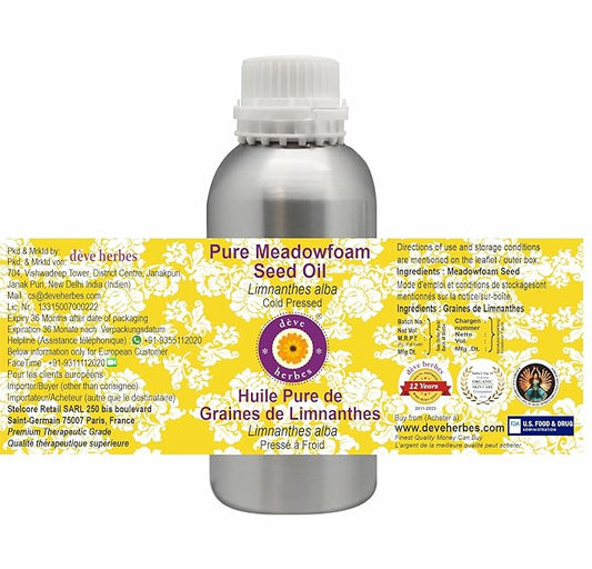 Deve Herbes Pure Meadowfoam Seed Oil (Limnanthes alba) Cold Pressed 1250ml for personal care (42 oz)