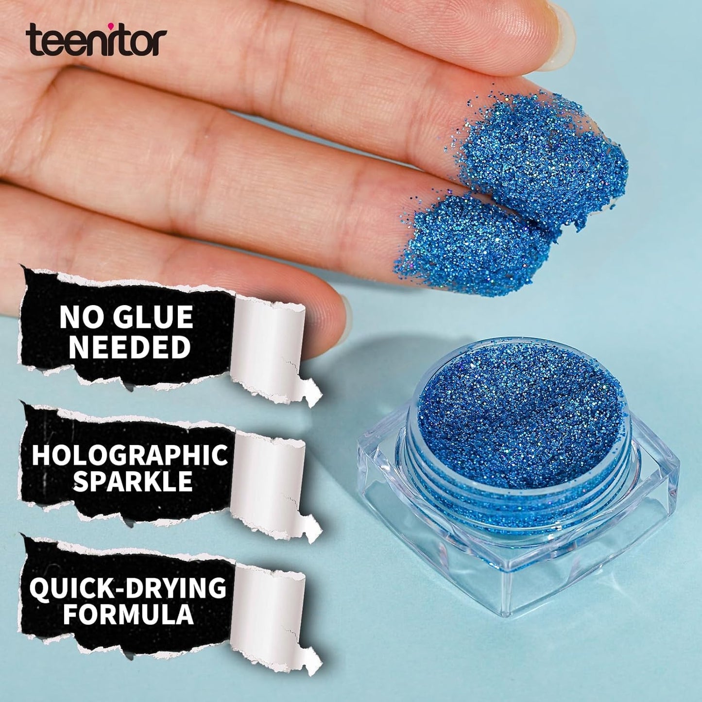 Teenitor Face & Body Glitter - Blue, Hair Glitter Gel, 6 Shapes Festival Makeup Glitter for Face, Hair & Body