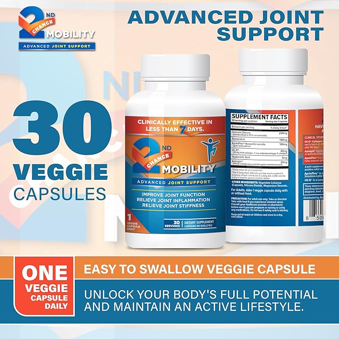 Advanced Joint Support Supplement - Turmeric, Resveratrol, Boswellia Serrata Extract, UC-II Collagen - Vitamins and Nutrients for Back, Limbs, Hip, & Knee - 30 Count