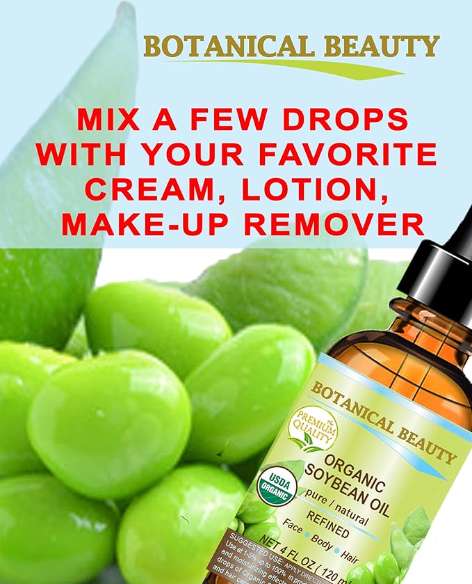 Organic SOYBEAN OIL 100% PURE Natural Refined Cold Pressed Carrier Oil for FACE, SKIN, BODY, HAIR, NAILS 2 Fl.oz.- 60 ml Skin Moisturizer, Skin Nourishing by Botanical Beauty