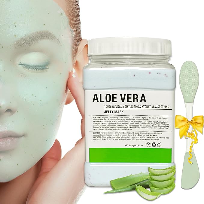 Jelly Mask Powder for Facials,Hyalorunic Acid Jelly Masks For Facials Professional, Aloe Vera Jelly Face Mask,Face Masks with Double-ended Silicone Brush, 23 Fl Oz
