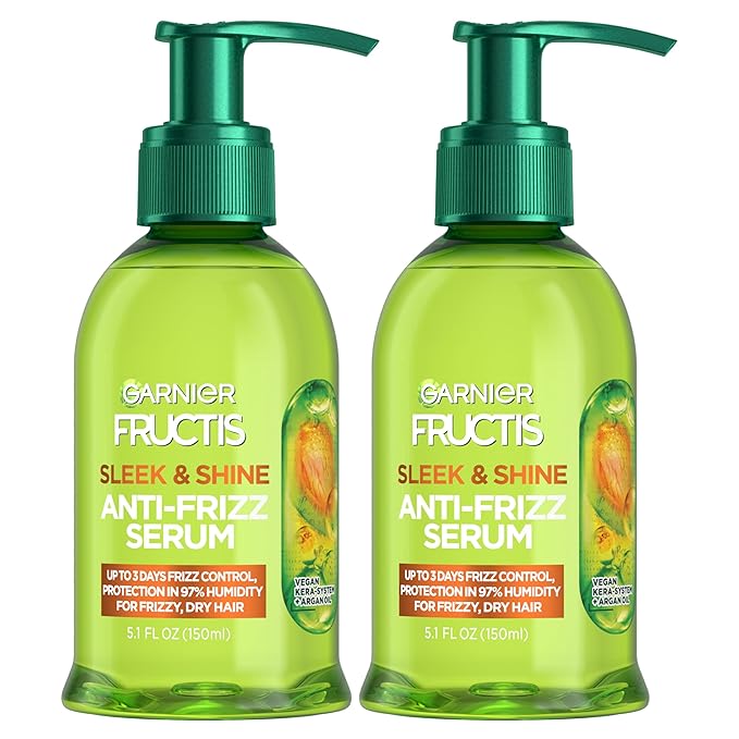 Garnier Fructis Sleek & Shine Anti-Frizz Serum for Frizzy, Dry Hair, Argan Oil, 5.1 Fl Oz, 2 Count (Packaging May Vary)