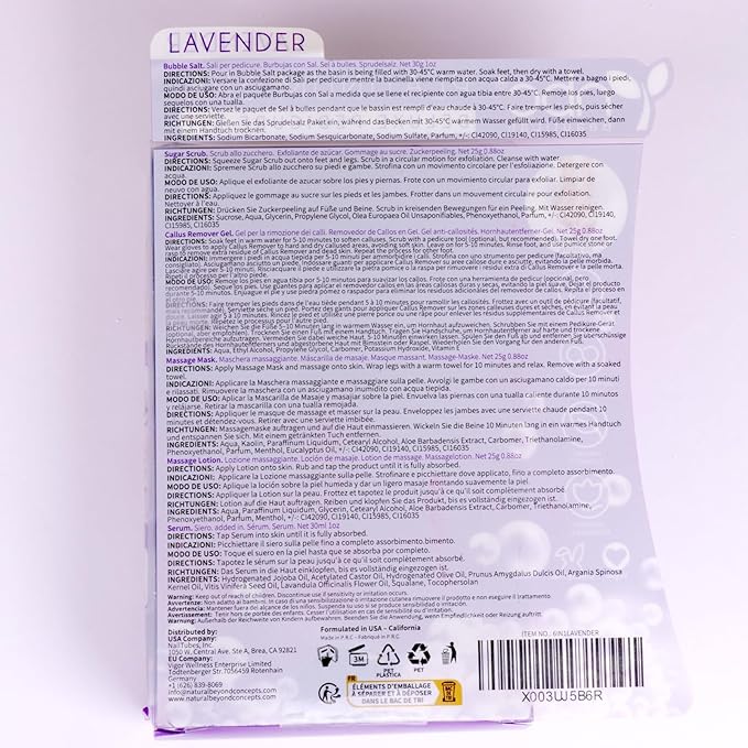 Pedicure Kit Foot Soak Set: Bubble Salt, Sugar Scrub, Massage Mask, Massage Lotion in a Box, 4 Step Foot Spa Kit for Dry Feet,Tired Feet(Lavender)