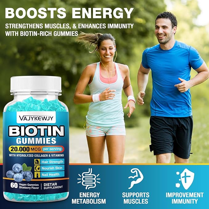 2 Pack Vegan Biotin Gummies for Hair, Skin & Nails - 20,000 mcg per Serving, Suitable for Women & Men - 120 Gummies