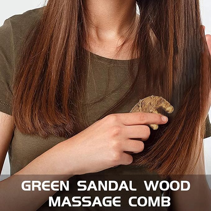 Natural Wood Wide Tooth Hair Comb Head Scalp Massage No Static Green Sandalwood Hair Pick Wooden Comb for Women Men Kids Hair Neck Hands Legs Caring Tool (Dragon Head), Brown