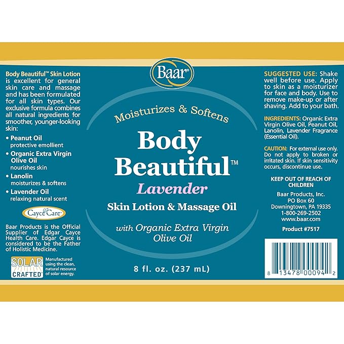 Body Beautiful Lavender Skin Lotion and Massage Oil, 8 Ounces