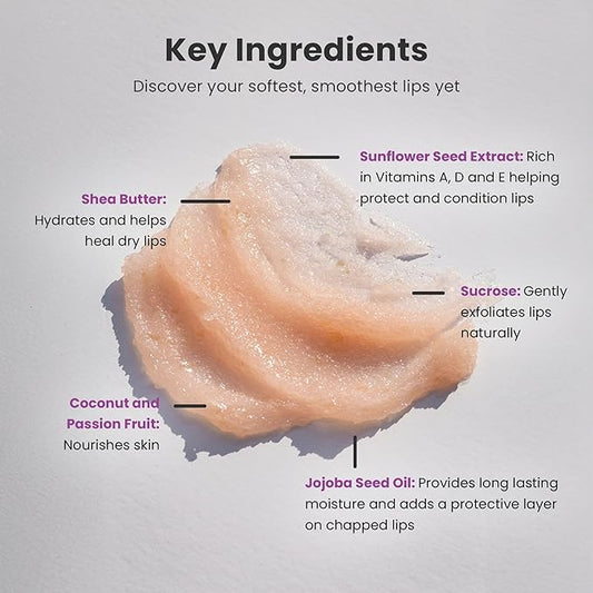 Dermasuri Lip Exfoliator Scrub and Moisturizer, Sugar Scrubs, Overnight Hydration & Softening, Brighten and Soften Dark Lips For Men & Women, Soothing Dryness, Coconut Passion Fruit Flavor 20g/0.7oz