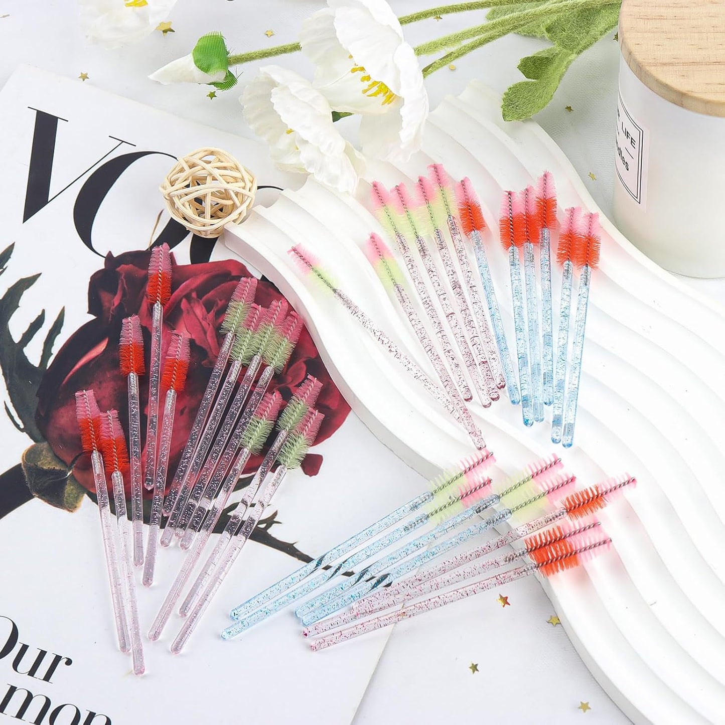 300PCS Disposable Mascara Wands Spoolie Brush Crystal Eyebrow Brushes Eyelash Extension Applicator Makeup Kits