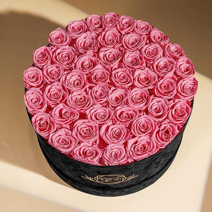 47 Roses in a Luxury Suede Box, Preserved Flowers for Women, Mothers Day Flowers for Mom, Light Pink