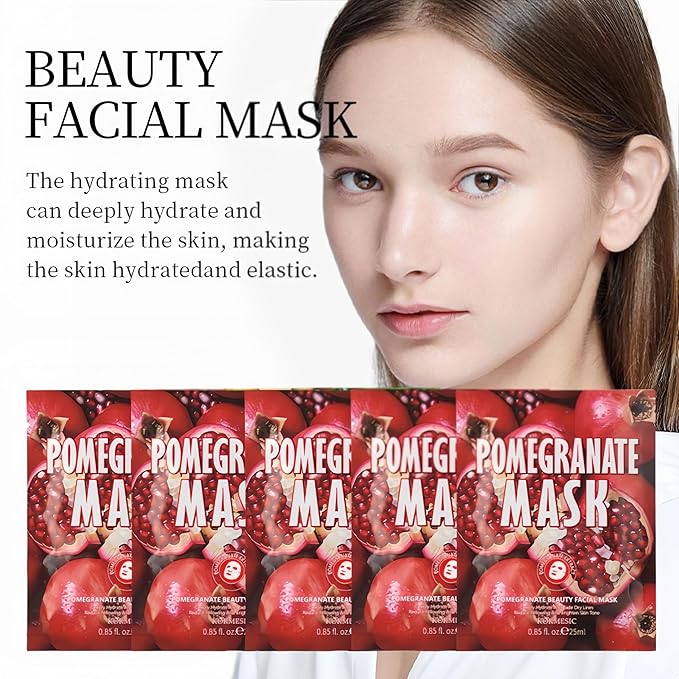 Facial mask Moisturizing face Mask Deep Hydration, Improves Dry Skin, Sheet Mask, 10pcs Sheet Mask Hydrating & Soothing Skin Care (10PCS, Pomegranate)