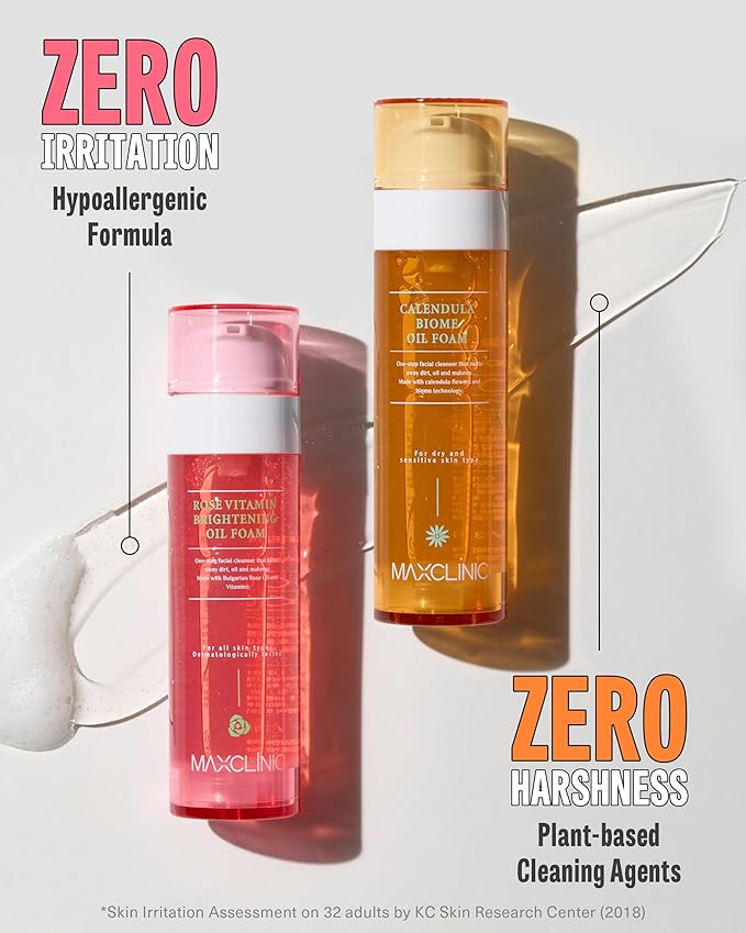 [K-Beauty] Rose Vitamin + Calendula Biome Oil Foam Gift Set | Daily Face Wash Oil Based Cleanser to Foam | Korean Skin Care Oil Cleanser for Dry Sensitive Skin | Face Cleanser Bundle