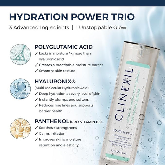 Multi-Quench Hydrating Serum – Polyglutamic Acid, Hyaluronic Acid, Vitamin-B5 for Deep Hydration, Mositure Binders & Skin Barrier Repair for Dry & Sensitive Skin –– Fragrance Free – 1 FL OZ