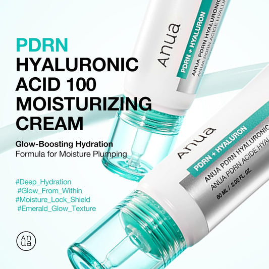 ANUA PDRN Hyaluronic Acid 100 Moisturizing Cream, Lightweight Hydrating Moisturizer with Salmon PDRN, Hyaluronic acid, Collagen for Glass Skin, Korean Skin Care (60ml / 2.02 fl. oz)