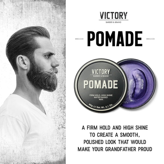Victory Barber & Brand Pomade for Men, 3.1 Ounce, Water Based Pomade for Men, High Shine Hair Wax for Men, Strong Hold Pomade, Made in USA