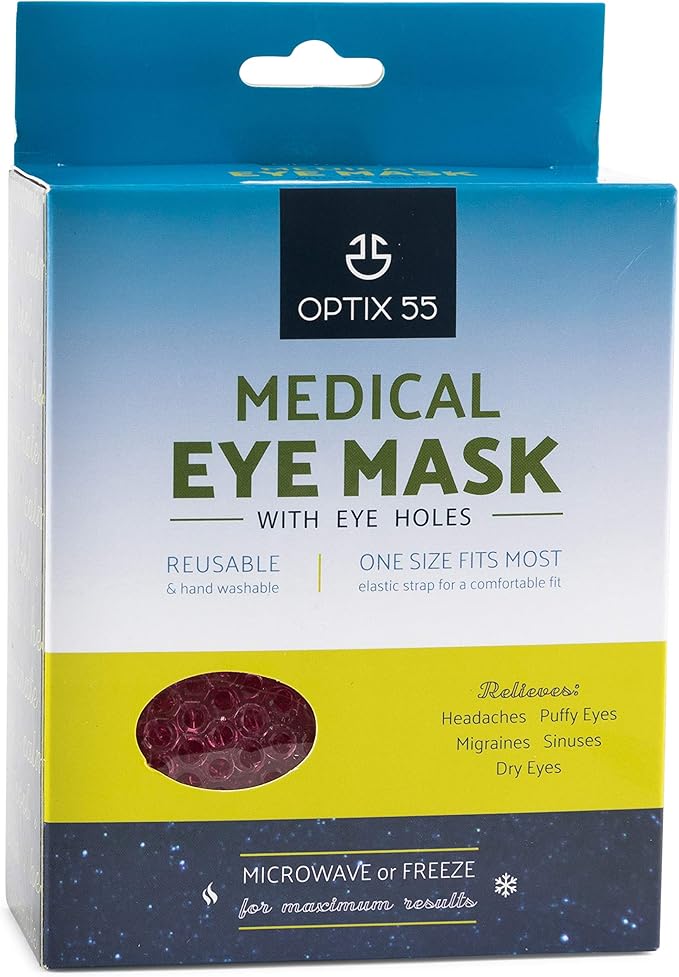 Gel Mask With Eye Holes - Hot Cold Compress Pack for Puffy Eyes, Dry Eyes, Headaches, Migraines, Sinus, Dark Circles - Reusable Face Therapy | Ergo Gel Bead (Pink)