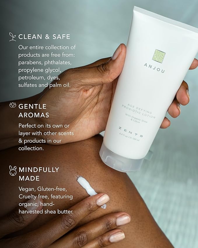 Zents Age-Defying Probiotic Body & Hand Lotion (Anjou) | Moisturizing Lotion with Hyaluronic Acid & Organic Shea Butter | Nourishes & Hydrates Skin | 6.4 fl oz