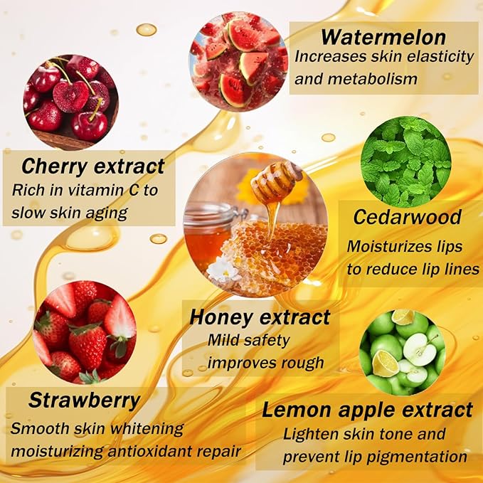 6 PCS Bee Lip Balm Honey Pot, Honey Strawberry Watermelon Apple Lime Mint Cherry Lip Mask Propolis Moisturizing Sleeping Lip Mask Overnight with Sticks, Honey Lip Balm Prevention Dry