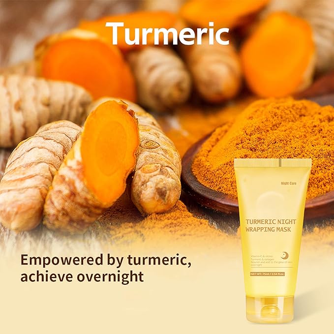 Turmeric Night Wrapping Mask, Peel-Off Face Mask Gel - Rich In Vitamin C & Retinol Long-Lasting Moisturizing & Locks In Moisture, Deep Nourish Turmeric & Collagen Mask, 2.54oz