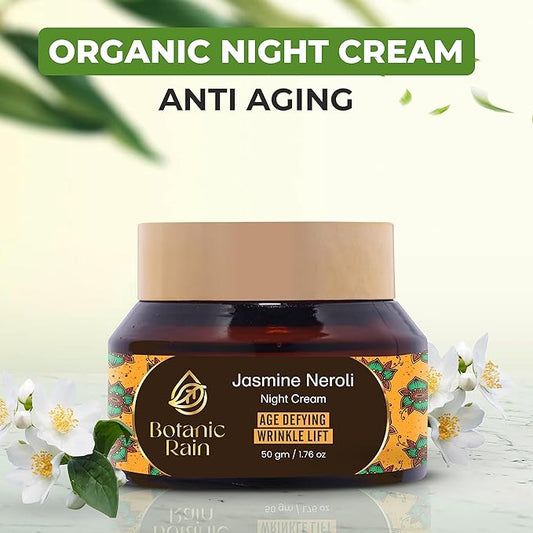 Organic Night Moisturizer For Women Anti Aging With Jasmine Neroli, Natural Crepey Skin Cream For Aging Skin, Ayurveda Products Suitable For All Skin Type - 1.76 fl oz
