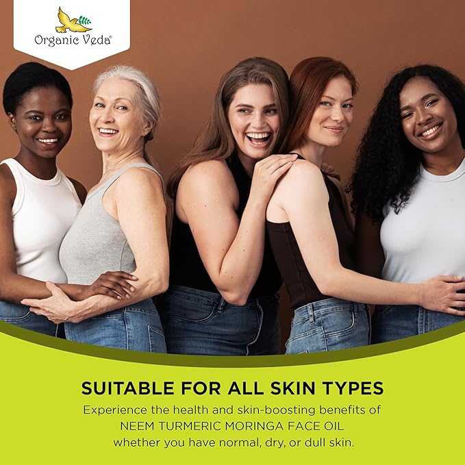 Organic Veda Moringa Face Oil with Neem & Turmeric - 100% Pure Cold Pressed Skin Care Oil Moisturizer for Face Hair & Skin, Natural Skin Glow - 3.4 oz