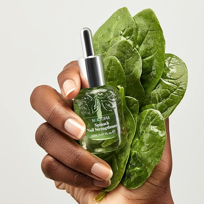 Nailtopia Spinach Nail Strengthener - Revitalizing Nail Strengthener Treatment for Stronger Nails - Growth Serum for Damaged, Thin, Cracked Nails - Vitamin Infused, Bio Sourced, and Vegan - 0.41 oz