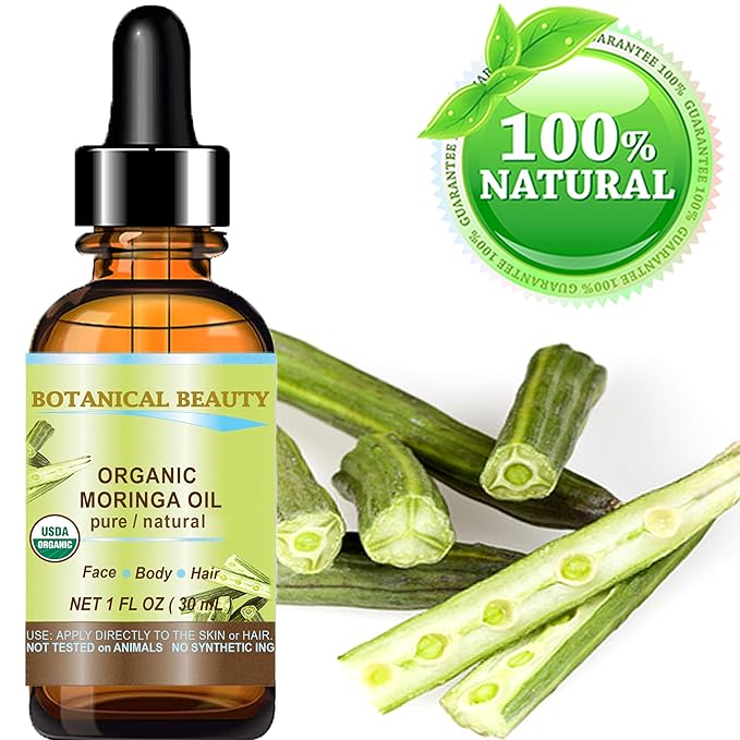 Botanical Beauty‎ Organic Moringa Oil 100% Pure Natural Undiluted 1 Fl.oz.- 30 ml. for Face Skin, Hair, Lips, Body, Nails Rich in Vitamin C, Vitamin E