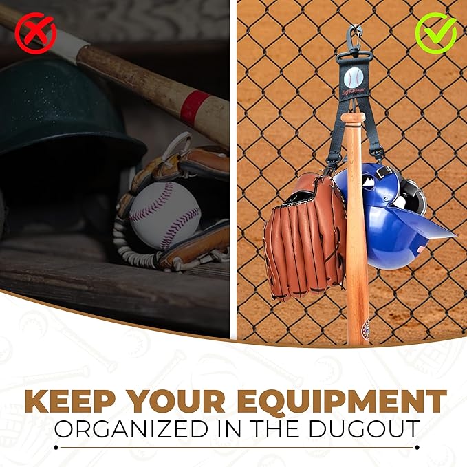Baseball Softball Gear Hanger - 3 in 1 Dugout Organizer and Bat Holder with 2 Clips - Versatile Hiking and Camping Accessories