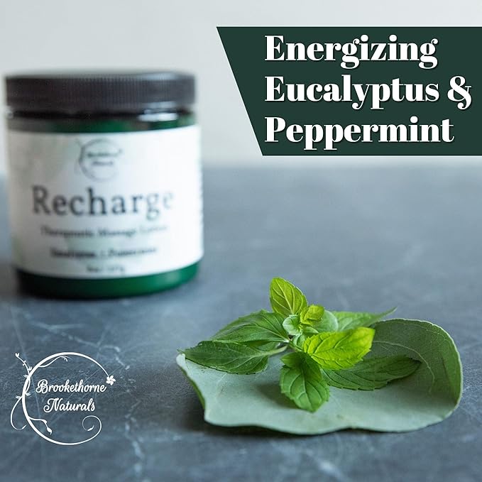 Recharge Massage Lotion for Massage Therapy & Home Use | Cream for Effortless Glide Massaging Body Lotion | Shea Butter, Coconut Oil, Eucalyptus, Peppermint Essential Oil - Brookethorne Naturals