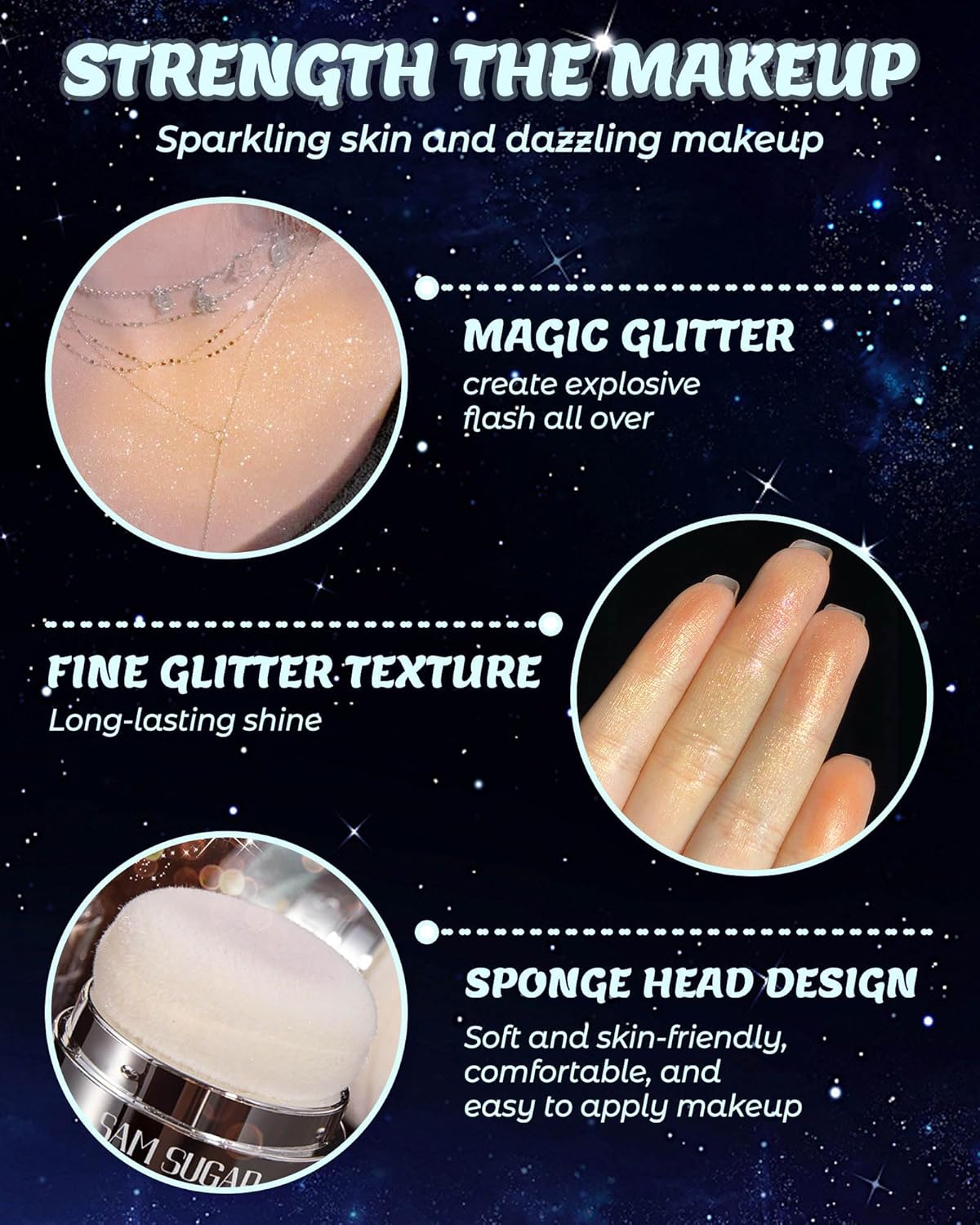 Glitter Air Cushion Highlighter Powder - 3D Contour & Brighten Face, Eyes, Body, Hair | Pearlescent Patting Powder Create a Shimmering Look | Easy-Use & Perfect for Daily & Special Occasions