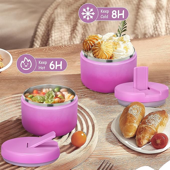 12oz Kids Soup Thermo for Hot Food Insulated Vacuum Food Jar with Buckle Lid, Stainless Steel Wide Mouth Leak Proof Lunch Container for School Travel 1 Pack