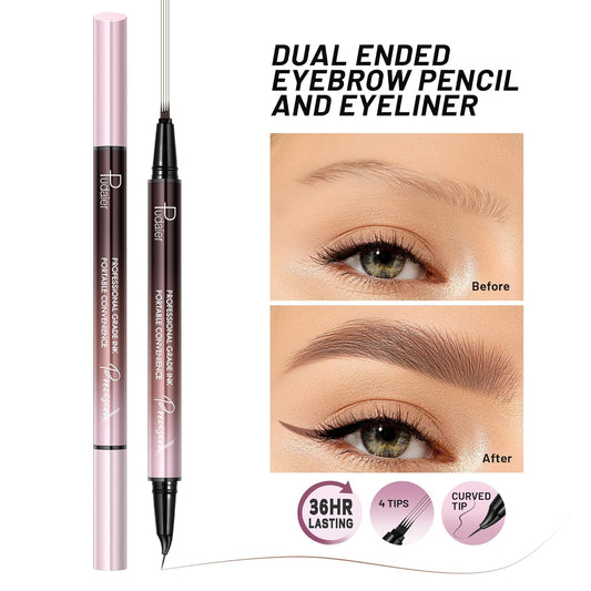 2 Pack Eyebrow Pen, Waterproof Microblading Eyebrow Pencil, 2-in-1 4 Tip Eye Brow Makeup Pen for Women with Precise Curved Brush-Tip Create Natural Hair-Like Brows, Last All-Day (Natural Brown)