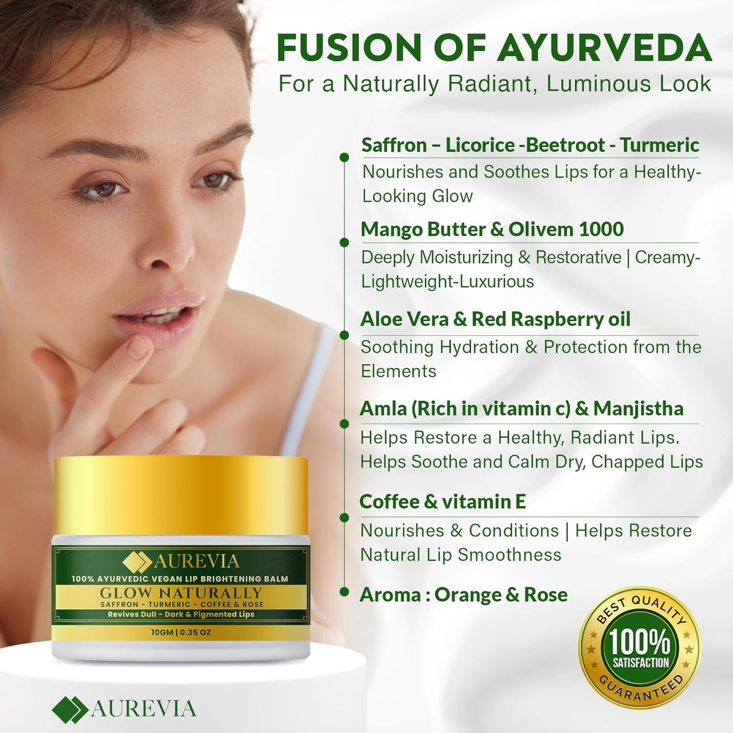 Vegan Ayurvedic Lip Balm – Naturally Lightens Dark Lips & Brightens Tones – Deeply Hydrating & Moisturizing for Dry, Chapped Lips – Plant-Based