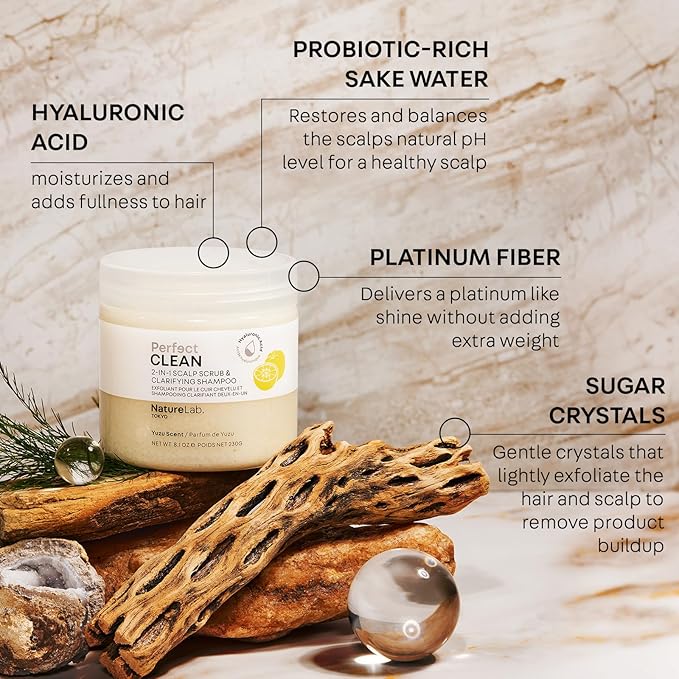 NATURELAB. TOKYO Perfect Clean Clarifying Scalp Scrub LIMITED EDITION: 2-in-1 Shampoo and Scalp Scrub Hair Treatment to Clarify and Remove Product Buildup| Yuzu Scent | 8.1 OZ / 230G