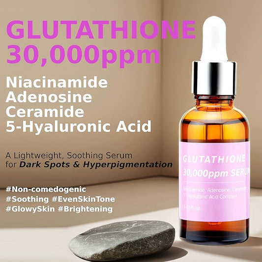 Pure Glutathione Concentrate Mix-in Serum 30,000 ppm w/Niacinamide & Hyaluronic Acid Ceramide | Evens Skin Tone Reduces Hyperpigmentation Acne Scars Dark Spots for Sensitive Skin Korean Skincare