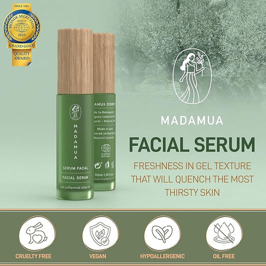 Organic Face Serum for Women - Millenial Olive Oil and Violet Extract Hydrating, Skin Brightening Serum for Face - Facial Skin Care Product for Dry Skin