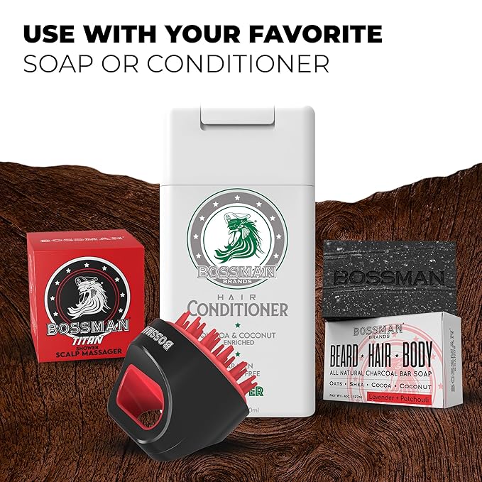 Bossman Titan Shower Scalp Massager – Ergonomic Silicone Scrubber for Product Build-Up, Dandruff & Pore Stimulation – Head & Beard Care Tool