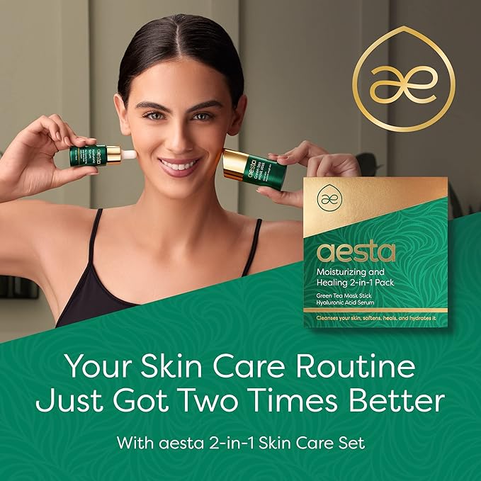 Aesta Green Tea Mask Stick + Hyaluronic Acid Serum for Face Treatment | Gradual Blackhead Remover | Pore-Cleaning, Detoxifying, Skin Care Face Serum w/Anti Aging and Anti Wrinkle Effects