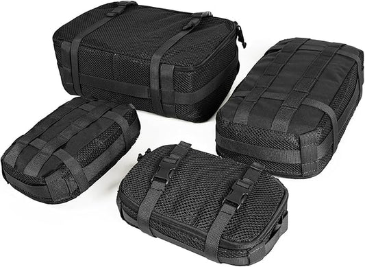 4 Set Tactical Packing Cubes ，Compressible Mesh Duffle Storage Bag,Portable Edc Molle Pouch Organizer.