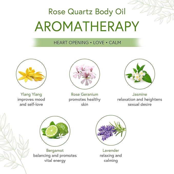 Honeybee Gardens Crystal Infused Body Oil, Rose Quartz, Organic, Moisturizing, Non-Greasy, for All Skin Types, 2 Fl Oz