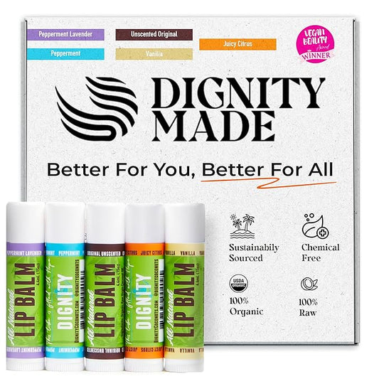 Fragrance Free Lip Balm w/Coconut Oil, Cocoa Butter & Essential Oils – Hydrating Lip Care Set - Vegan Lip Balm (Pack of 5 Lavender Peppermint, Juicy Citrus, Vanilla, Peppermint, Unscented)