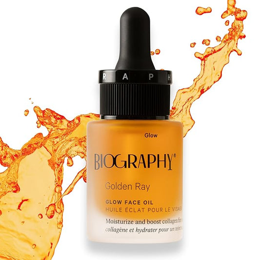Golden Ray Glow Face Oil, 13ml. Collagen Boosting, Natural Skincare Moisturizing & Hydrating Facial Oil for Women. Incr Elasticity w/French Marine Algae, Jojoba & Rosehip for Fine Lines & Wrinkles