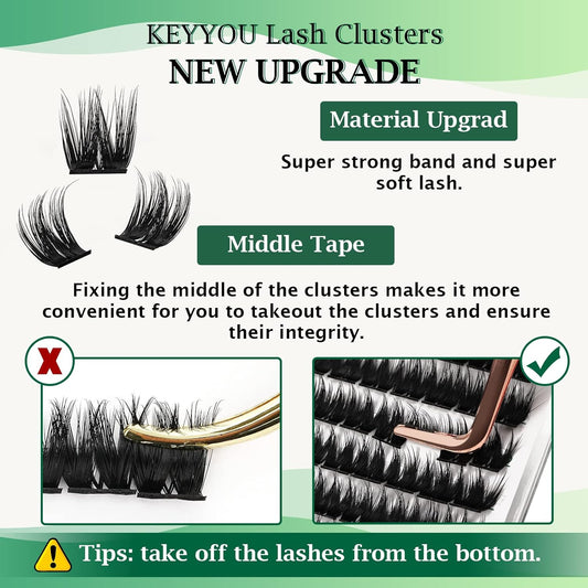 Lash Clusters 96pcs Individual Lashes D Curl 10mm Cluster Lashes KEYYOU Volume Wispy Lash Extension Soft&Comfortable Easy DIY at Home(Y10,D-10mm)