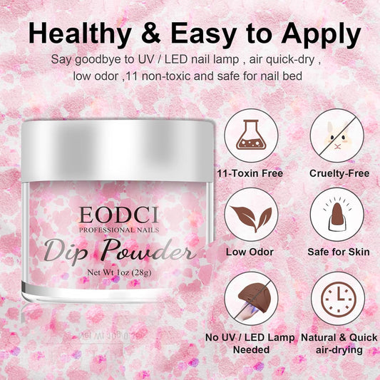 Dip Powder Glitter Pink Color, 1 Oz/28g Dipping Powder French Nail Art Starter Manicure Salon DIY at Home Glitter Odor-Free and Long-Lasting, No Need Nail Lamp Curing