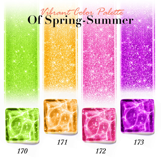 AZUREBEAUTY Nail Polish Set, 4 Colors Shimmer Glitter Neon Pink Orange Green Purple Spring Summer Long Lasting Quick Dry Natural Fingernail Lacquer Strengthening Kit with Top Coat DIY Salon