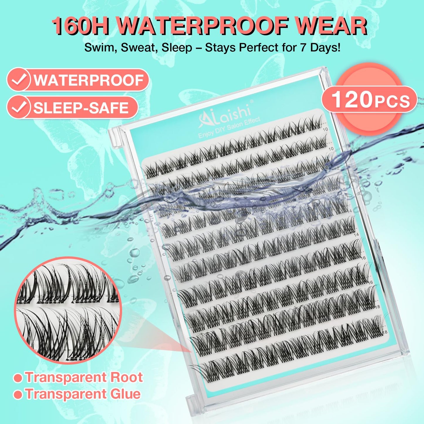 No Glue Needed Lashes, Self Adhesive Eyelashes, DIY Lash Cluster Eyelash Extensions Kit 10‑18mm,120pcs Fluffy D Curl Soft Natural Lashes with Tweezers–Fake Cat Eye Wispy Individual Clusters(NGDY101)