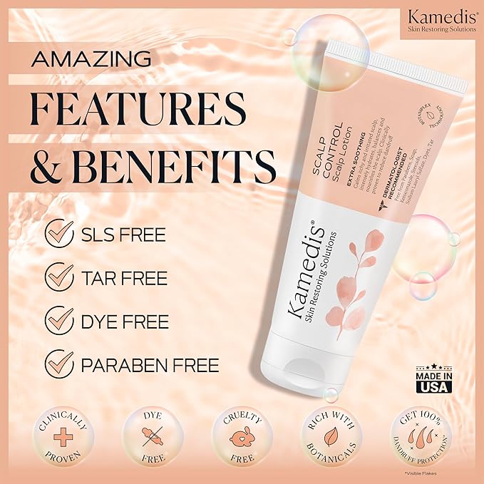 KAMEDIS Anti-Dandruff Therapy Shampoo & Botanical Moisturizer Over-Night Scalp Lotion - Medicated Head Treatment For Dry, Itchy, Flaky, Seborrheic Dermatitis and Sensitive Scalp. Parabens Free. (2pk)